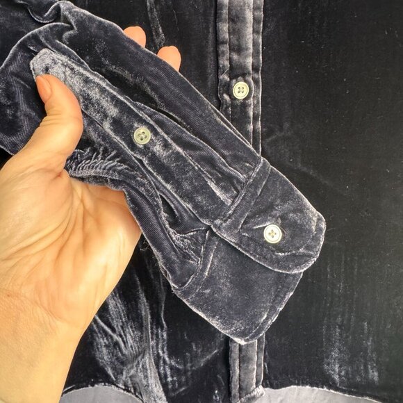 J Crew Crushed Velvet Classic Cut Y2K Blue/Purple Full Button Up Top with Collar - Picture 3 of 10